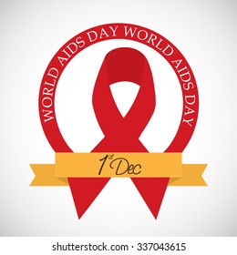 Vector illustration of 1st December World Aids Day concept with text and red ribbon of aids awareness.