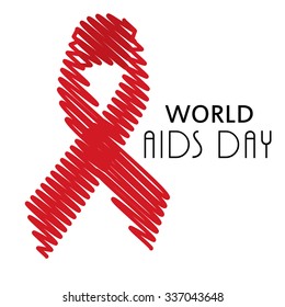 Vector illustration of 1st December World Aids Day concept with text and red ribbon of aids awareness.