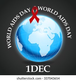 Vector illustration of 1st December World Aids Day concept with text and red ribbon of aids awareness.