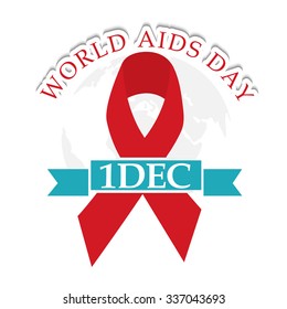 Vector illustration of 1st December World Aids Day concept with text and red ribbon of aids awareness.