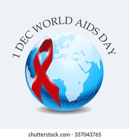 Vector illustration of 1st December World Aids Day concept with text and red ribbon of aids awareness.