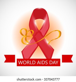 Vector illustration of 1st December World Aids Day concept with text and red ribbon of aids awareness.