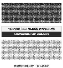 Vector illustration of 2 brick walls with cracks. Fully editable grunge seamless patterns in dark and light grey shades. It can be used as wallpaper, packaging, fabrics design and your other projects.