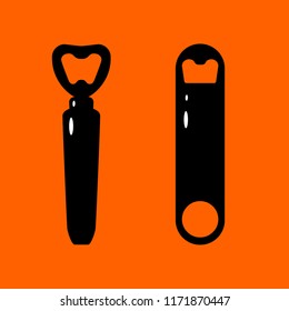 Vector illustration of  2 cap catcher beer opener in black color with orange background
