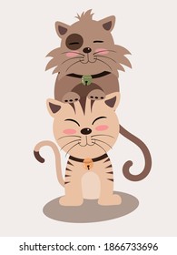 Vector illustration of 2 cats, yellow and brown. Sitting smiling