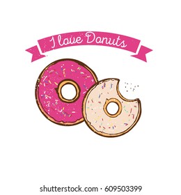 Vector illustration - 2 Colorful and tasty donuts, isolated on white background