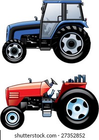 Vector illustration of 2 colourful farm tractors