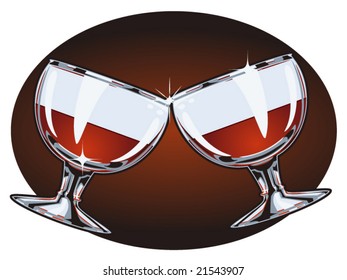 vector illustration of 2 glasses of wine clinking