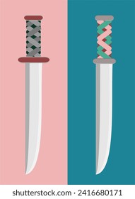 vector illustration of 2 knives, which have pink and blue background colors. This vector is good for element needs in projects, supporting icons for food product advertisements, and for children's edu