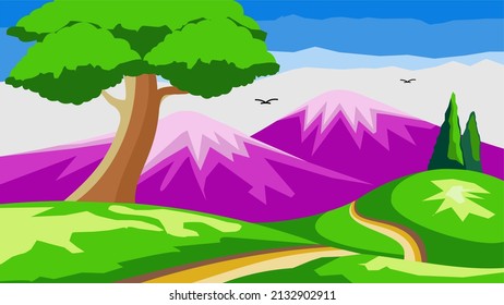 VECTOR ILLUSTRATION 2 MOUNTAINS WITH A VERY ATTRACTIVE PURPLE COLOR