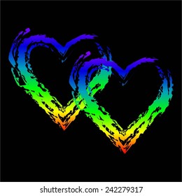 Vector illustration of 2 multi-colored hearts. Abstract.  Unconventional relationship.  