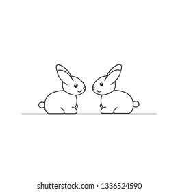 Vector Illustration 2 Rabbit Line art Style - Vector