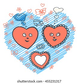 Vector illustration of 2 red smiling heart Eps-8