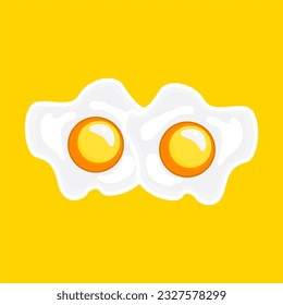 Vector illustration of 2 sunny side up fried eggs Culinary food poster card menu template Icon