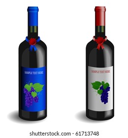 vector illustration of 2 wine bottles with grape labels
