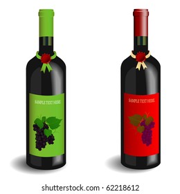 vector illustration of 2 wine bottles with grape labels