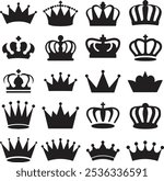 Vector Illustration of 20 Different Black Crowns