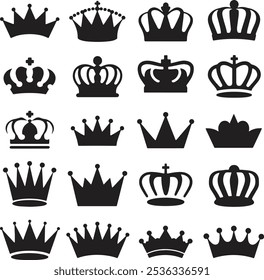 Vector Illustration of 20 Different Black Crowns