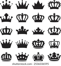 Vector Illustration of 20 Different Black Crowns