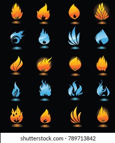 Vector illustration of 20 high quality flames of fire icons. Fully re-sizable and editable vector. You can scale this image to any size without loss of resolution.