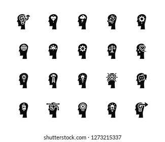 Vector Illustration Of 20 Icons. Editable Pack Thinking, Solution, Failure, Opportunities, Memory, Balance, Creativity, Idea, Relax, Brainstorm