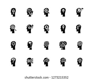 Vector Illustration Of 20 Icons. Editable Pack Idea, Learning, Perception, Planning, Questions, Brain process, Brainstorm, Think, Time management, Idea