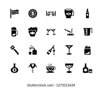 Vector Illustration Of 20 Icons. Editable Pack October, Whisky, Coffee, Corkscrew, Brandy, Beer, Cigarrete, Champagne, Bottle opener, Table