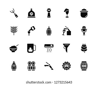 Vector Illustration Of 20 Icons. Editable Pack Forks, Bottle cap, Tap, Barrels, Beer, Boiling, Cooling, Malt, Opener