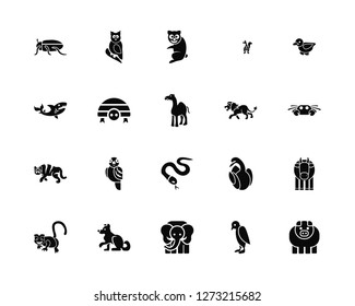 Vector Illustration Of 20 Icons. Editable Pack Beetle, Penguin, Elephant, Siberian husky, Chameleon, Duck, Lion, Snake, Tiger, Turtle, Sloth