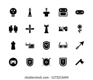 Vector Illustration Of 20 Icons. Editable Pack Skull, Shield, Game, Chess, Cross, Pipe