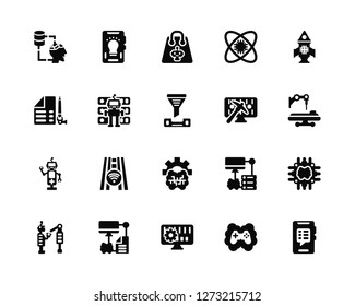 Vector Illustration Of 20 Icons. Editable Pack Data transfer, Gaming, Binary code, File Robot, Rocket, Brain, Secure data, Shopping bag