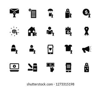 Vector Illustration Of 20 Icons. Editable Pack Mail, Donate, Donation, Bread, Gift, Woman, House, Package