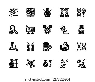 Vector Illustration Of 20 Icons. Editable Pack Petri dish, Microscope, Laboratory, Cell, Chemical reaction, Genetic, Bacteria, Hazardous, Research, Scientific, Poison