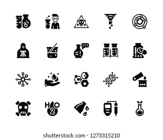 Vector Illustration Of 20 Icons. Editable Pack Test tube, Ph meter, Beaker, H2o, Poison, Atoms, tubes, Bond, Atom, Toxic