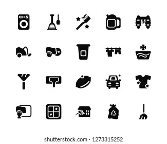 Vector Illustration Of 20 Icons. Editable Pack Washing machine, Trash, House, Clean window, Clean, cars, Clothes, Lemon, Duster, dishes, Toothpaste