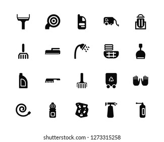 Vector Illustration Of 20 Icons. Editable Pack Glass cleaner, Spray, Sponge, Cleaning, Hose, Trash, Clean clothes, Duster, Detergent, Brush, Softener