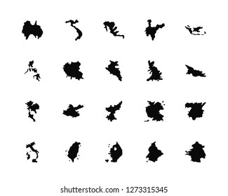 Vector Illustration Of 20 Icons. Editable Pack Australia map, Colombia South Korea Taiwan Italy Indonesia United Kingdom North Thailand Poland map
