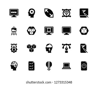 Vector Illustration Of 20 Icons. Editable Pack Website, Laptop, Idea, List, Thinking, Sketch, Monitor, Brainstorm, Creative, Cube, Resize