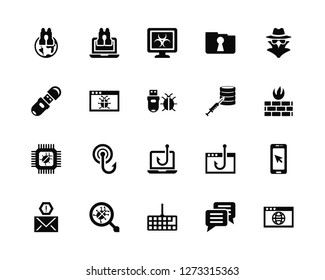 Vector Illustration Of 20 Icons. Editable Pack Stalking, Chat, Keylogger, Malware, Spam, Spy, Code injection, Fishing, Chip, Malware
