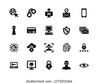 Vector Illustration Of 20 Icons. Editable Pack Internet, Theft, Lock, Hacker, Hack, Mobile, Antivirus, Biometric identification, Data, Cit card, Hacker