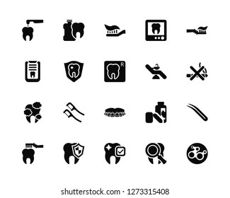 Vector Illustration Of 20 Icons. Editable Pack Drill, Tooth, Healthy tooth, Dental care, Toothbrush, Chair, Braces, Teeth, Dental, Toothbrush
