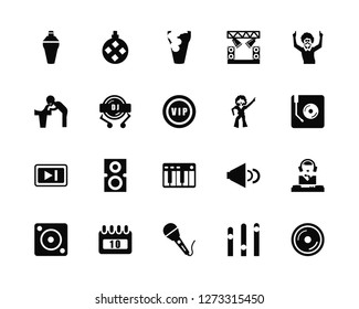 Vector Illustration Of 20 Icons. Editable Pack Shaker, Equalizer, Microphone, Calendar, Speaker, Dancing, Keyboard, Next, DJ, Beer