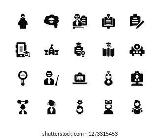 Vector Illustration Of 20 Icons. Editable Pack Conference, Learning, Head, Customer service, Sharing, Notes, Thesis, Online, Research, School, Teaching