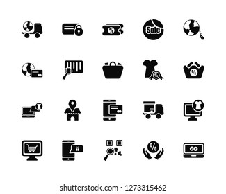 Vector Illustration Of 20 Icons. Editable Pack Delivery truck, Percentage, Qr code, Gift, Online shop, Internet, Discount, Pay, Barcode, Discount