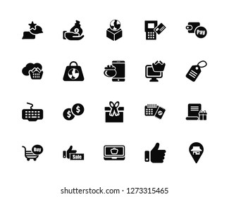 Vector Illustration Of 20 Icons. Editable Pack Chat, Like, Online shop, Sale, Buy, Pay, Gift, Keyboard, Shopping bag, Box