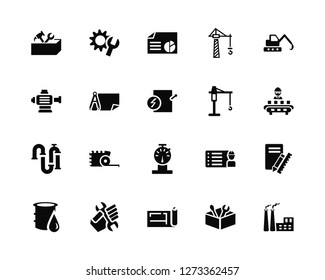 Vector Illustration Of 20 Icons. Editable Pack Tools, Plan, Maintenance, Oil, Excavator, Crane, Gauge, Pipe, Planning, Planing