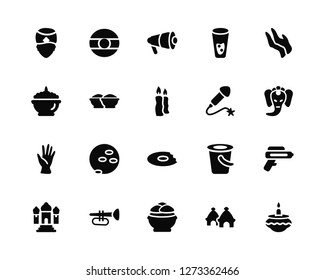 Vector Illustration Of 20 Icons. Editable Pack Man, Hut, Powder, Trumpet, Taj mahal, Pray, Fireworks, Bread, Hand, Megaphone