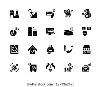 Vector Illustration Of 20 Icons. Editable Pack Factory, Growth, Healthcare, Safebox, Worldwide, Money bag, Analytics, Printer, Line chart, Profits, Payment method