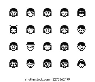 Vector Illustration Of 20 Icons. Editable Pack Arguing, In love, Shocked, Hipster, Clown, Ninja, Sceptic, Sick, Happy, Crying, Sca