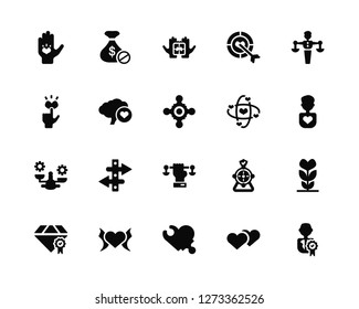 Vector Illustration Of 20 Icons. Editable Pack Hand, Heart, Puzzle, Passion, Diamond, Balance, Science, Law, Brain, Gift